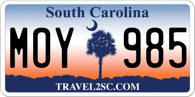 SC license plate MOY985