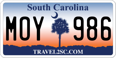 SC license plate MOY986