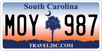 SC license plate MOY987