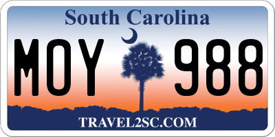 SC license plate MOY988
