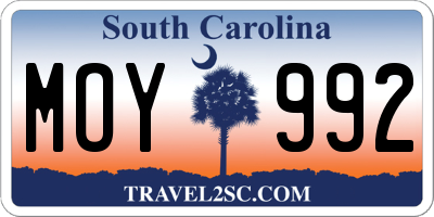 SC license plate MOY992