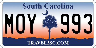 SC license plate MOY993