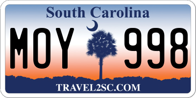 SC license plate MOY998