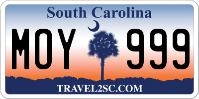 SC license plate MOY999