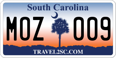 SC license plate MOZ009