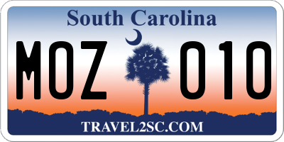 SC license plate MOZ010