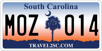 SC license plate MOZ014