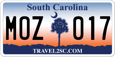 SC license plate MOZ017