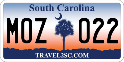 SC license plate MOZ022