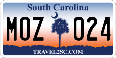 SC license plate MOZ024