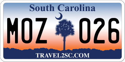 SC license plate MOZ026