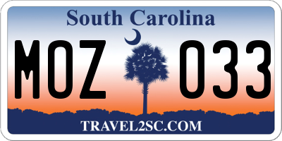 SC license plate MOZ033