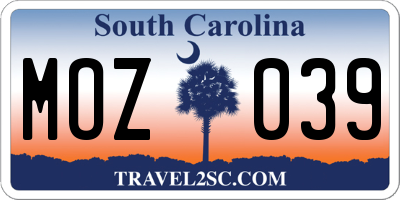 SC license plate MOZ039