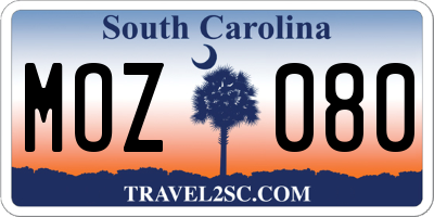 SC license plate MOZ080