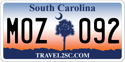 SC license plate MOZ092