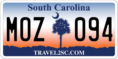 SC license plate MOZ094