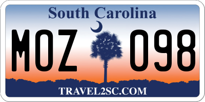 SC license plate MOZ098