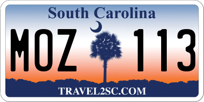 SC license plate MOZ113