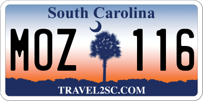 SC license plate MOZ116