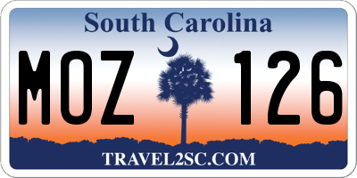 SC license plate MOZ126