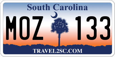 SC license plate MOZ133