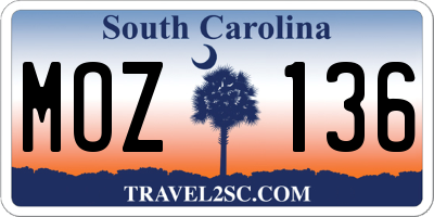 SC license plate MOZ136