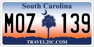 SC license plate MOZ139