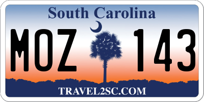 SC license plate MOZ143