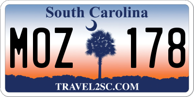 SC license plate MOZ178
