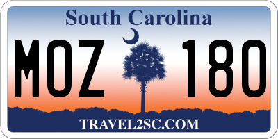 SC license plate MOZ180