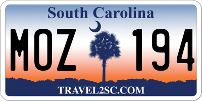 SC license plate MOZ194