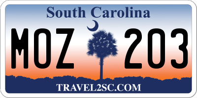 SC license plate MOZ203
