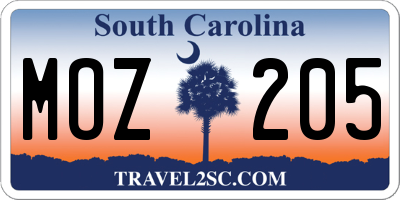 SC license plate MOZ205