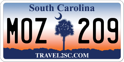SC license plate MOZ209