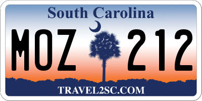 SC license plate MOZ212