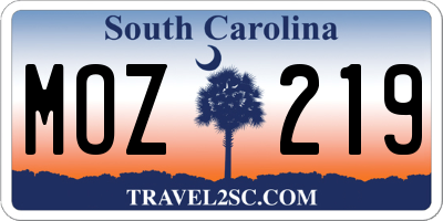 SC license plate MOZ219