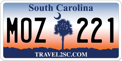 SC license plate MOZ221