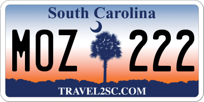 SC license plate MOZ222