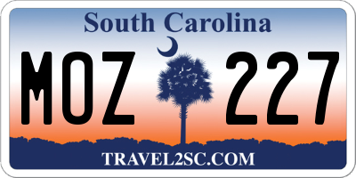 SC license plate MOZ227