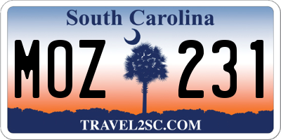 SC license plate MOZ231