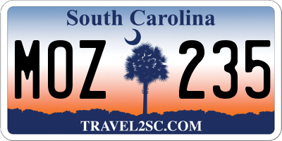 SC license plate MOZ235