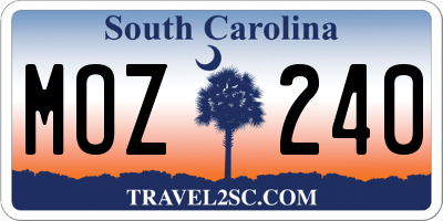 SC license plate MOZ240