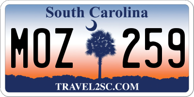 SC license plate MOZ259