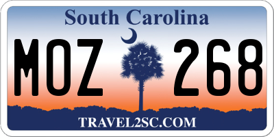 SC license plate MOZ268