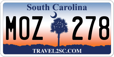SC license plate MOZ278