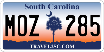 SC license plate MOZ285