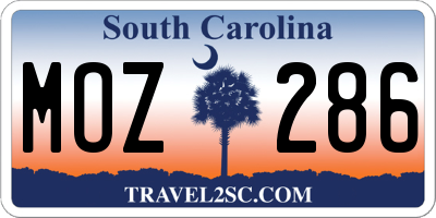 SC license plate MOZ286