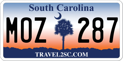 SC license plate MOZ287