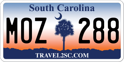 SC license plate MOZ288