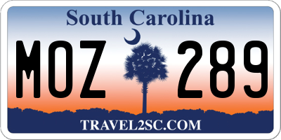 SC license plate MOZ289